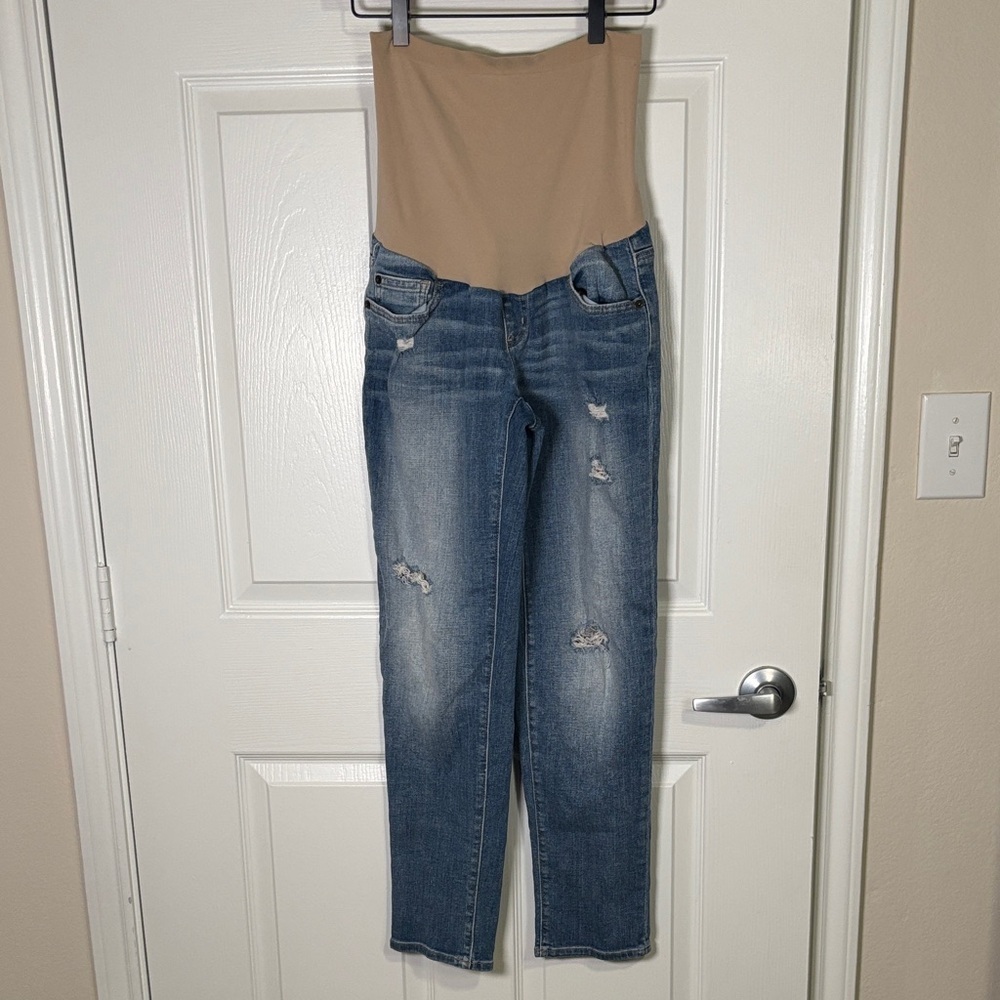 A Pea in the Pod Maternity Jeans Over The Belly Panel Distressed Size S